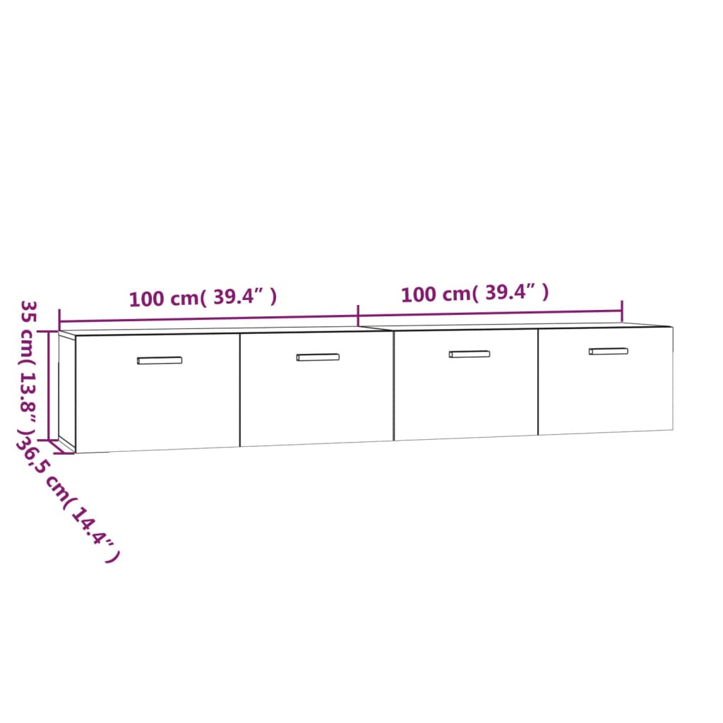 vidaXL Armoires murales 2 pcs Blanc brillant 100x36,5x35 cm