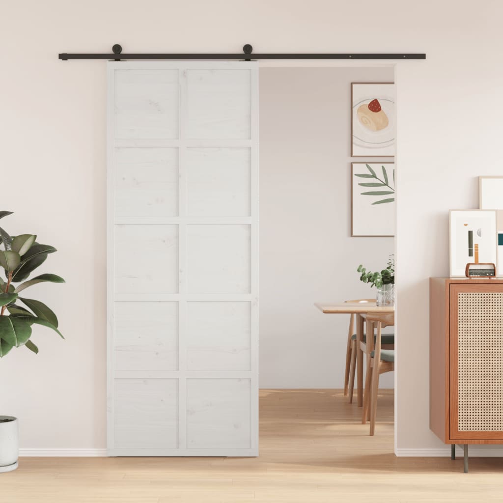 vidaXL Porte de grange blanc 80x208 cm bois massif de pin