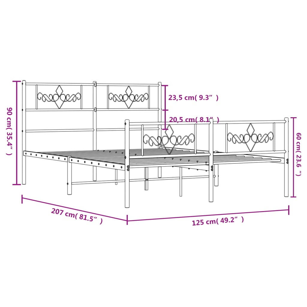 vidaXL Cadre de lit métal sans matelas et pied de lit blanc 120x200 cm