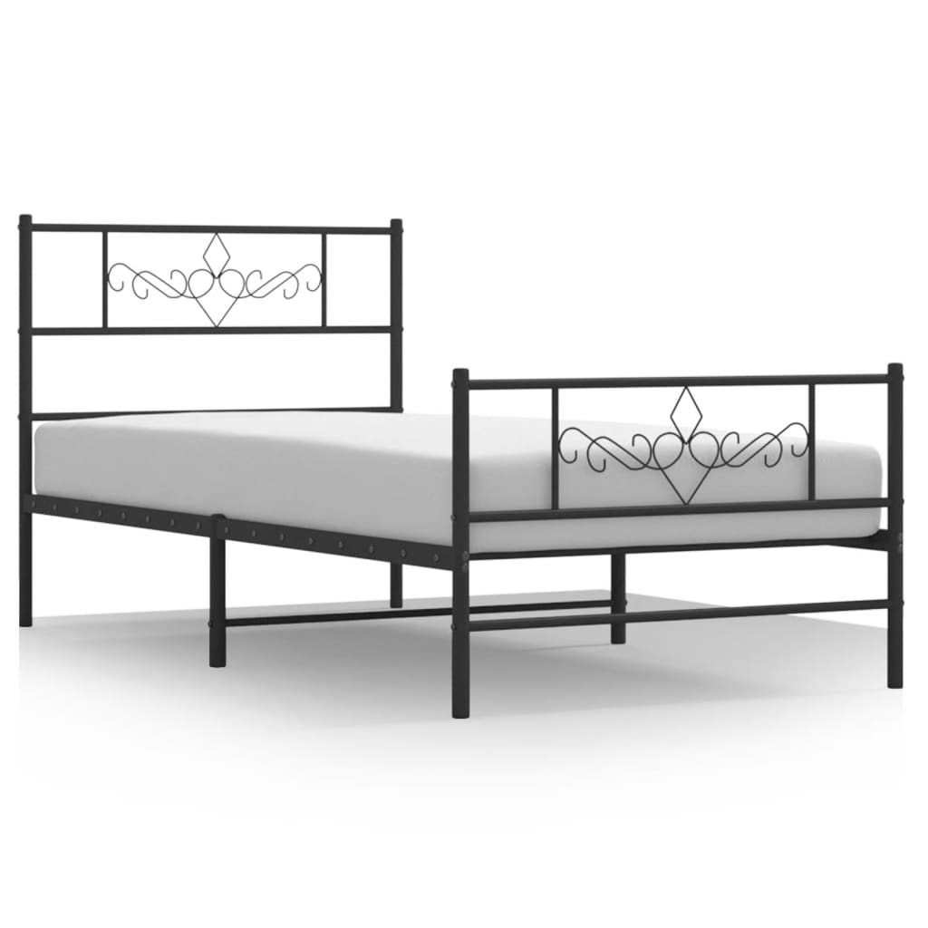 vidaXL Cadre de lit métal avec tête de lit/pied de lit noir 75x190 cm