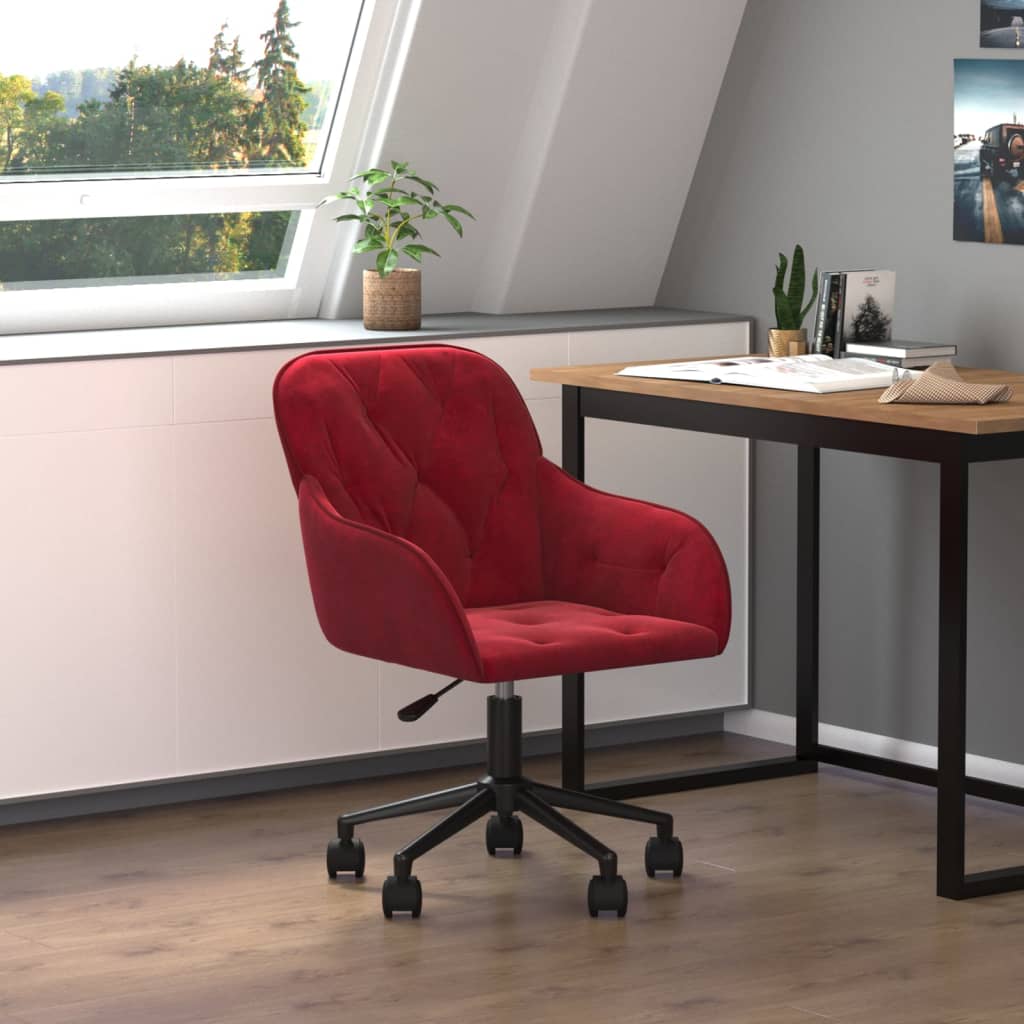 vidaXL Chaise pivotante de bureau Rouge bordeaux Velours