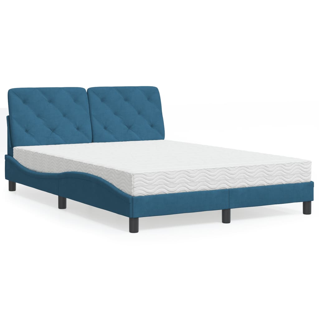 vidaXL Lit avec matelas bleu 140x190 cm velours