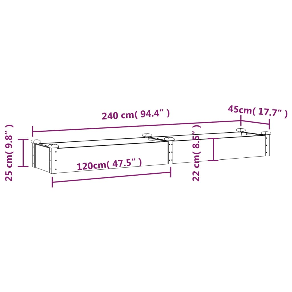 vidaXL Lit surélevé de jardin doublure 240x45x25 cm bois massif sapin