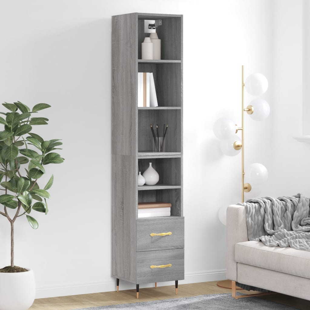 vidaXL Buffet haut Sonoma gris 34,5x34x180 cm Bois d'ingénierie