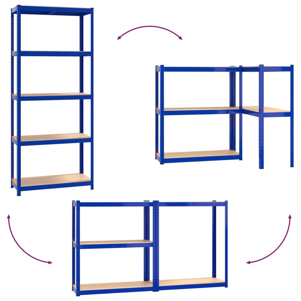 vidaXL Étagères à 5 niveaux 2pcs Bleu Acier et bois d'ingénierie