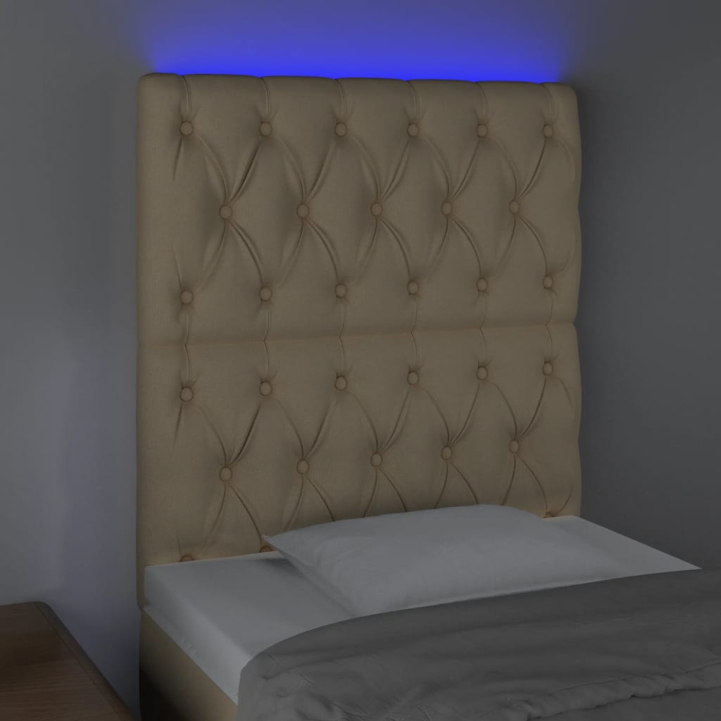 vidaXL Tête de lit à LED Crème 80x7x118/128 cm Tissu