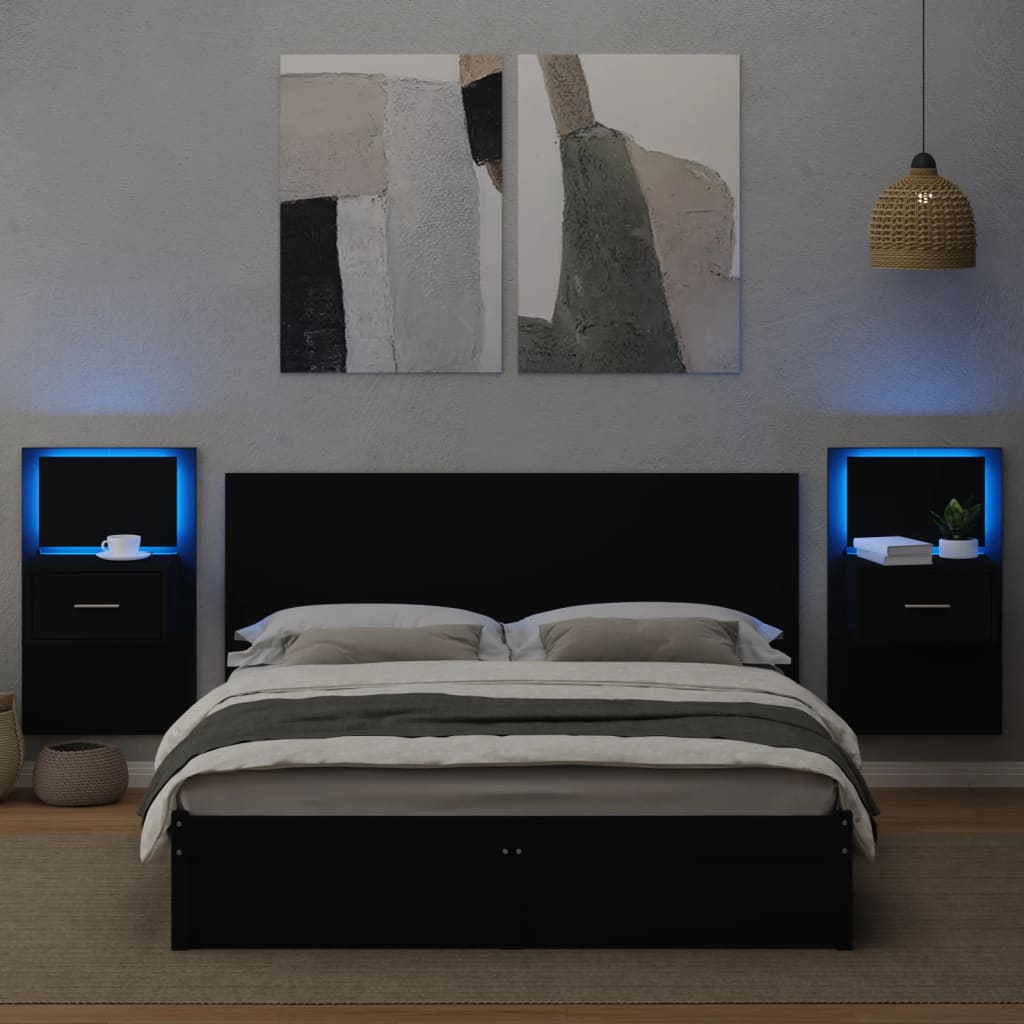 vidaXL Tête de lit avec armoires noir 160 cm bois d'ingénierie