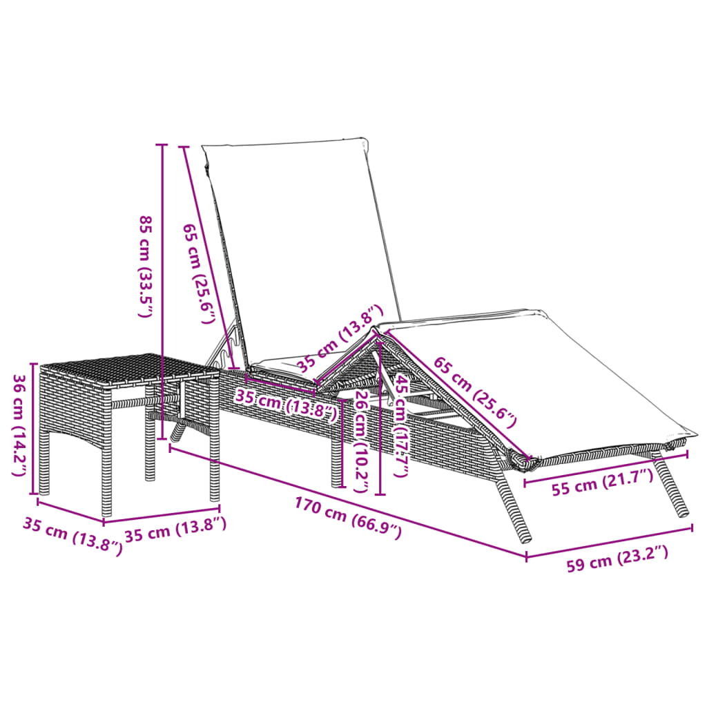 vidaXL Chaises longues lot de 2 avec table marron résine tressée