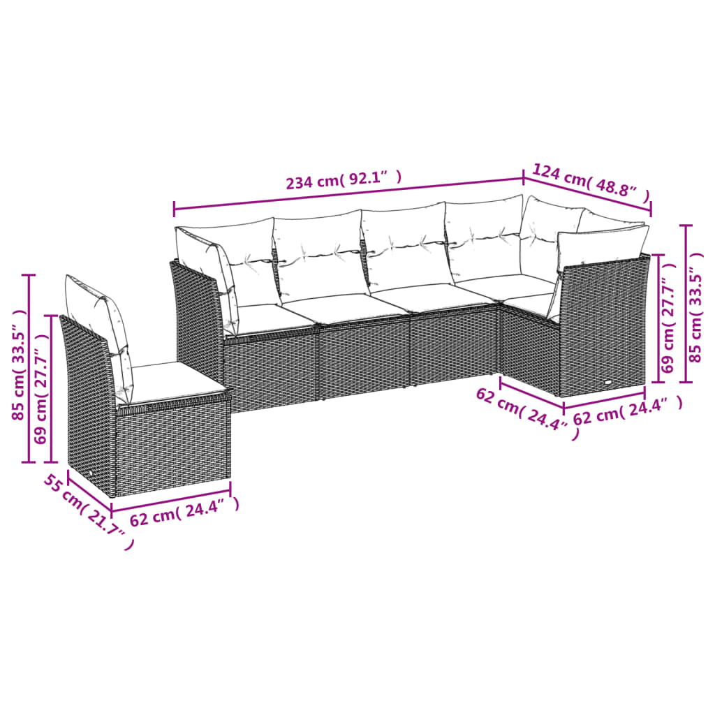 vidaXL Salon de jardin 6 pcs avec coussins gris résine tressée