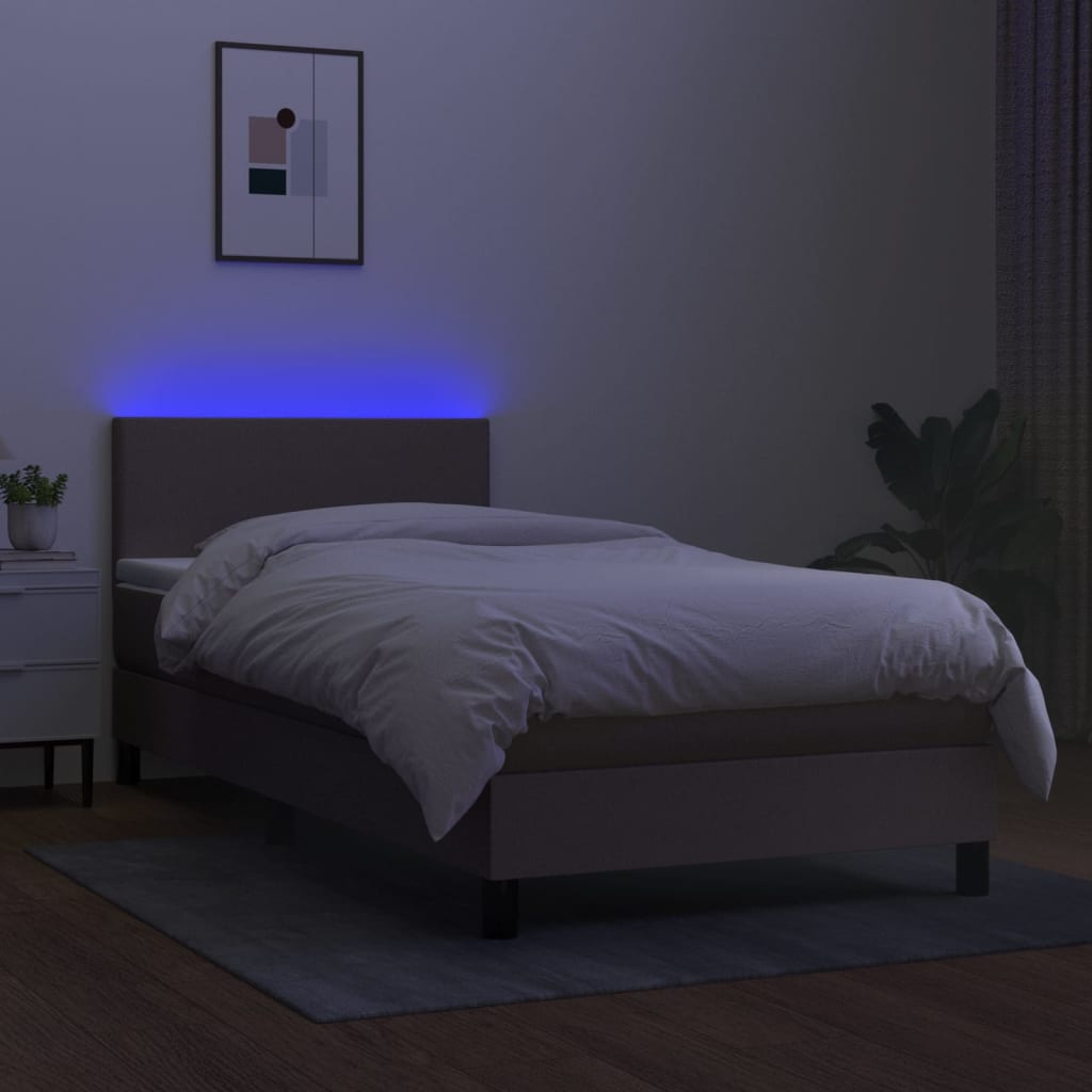 vidaXL Sommier à lattes de lit avec matelas LED Taupe 90x190 cm Tissu