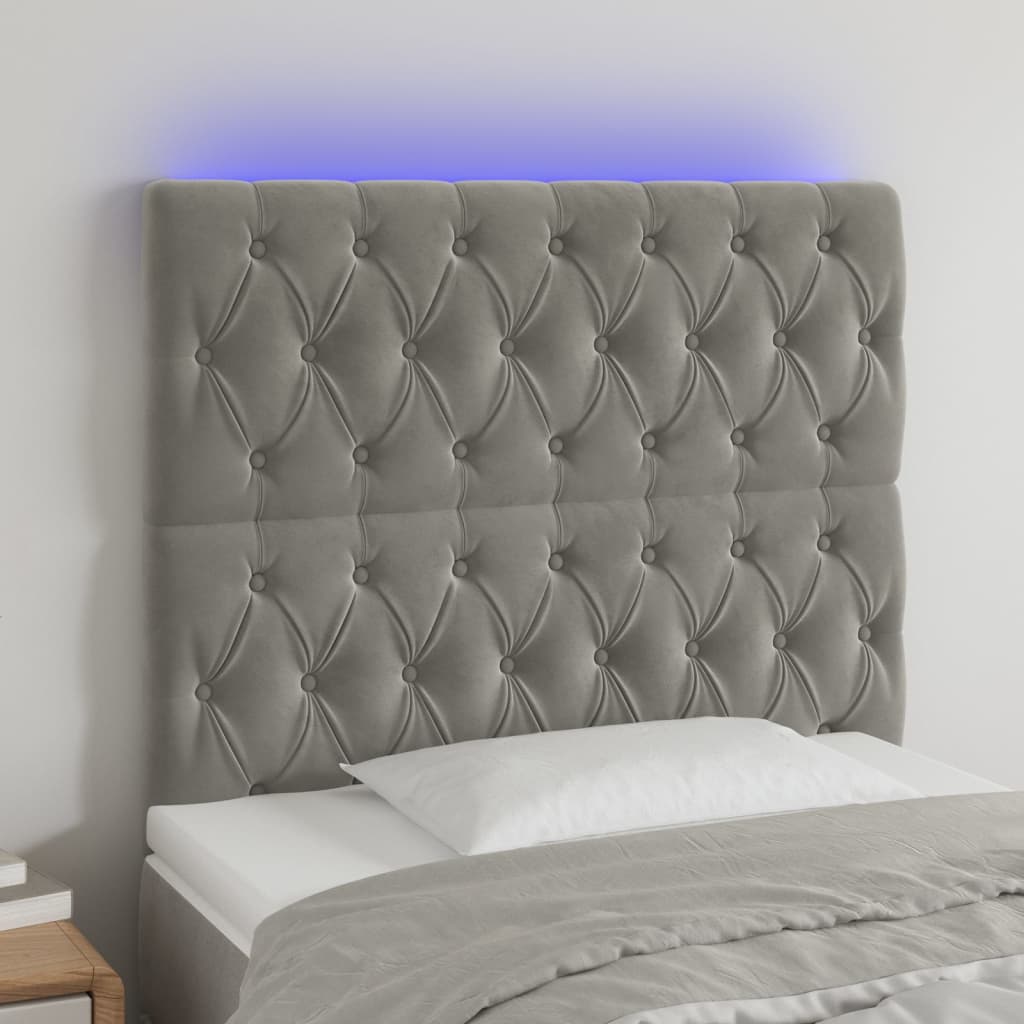 vidaXL Tête de lit à LED Gris clair 90x7x118/128 cm Velours