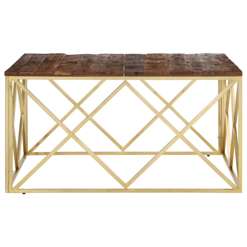 vidaXL Table basse doré acier inoxydable et bois de mélèze massif