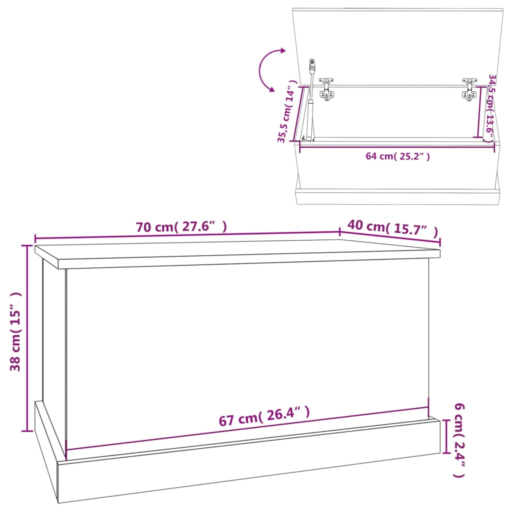 vidaXL Boîte de rangement blanc 70x40x38 cm bois d'ingénierie