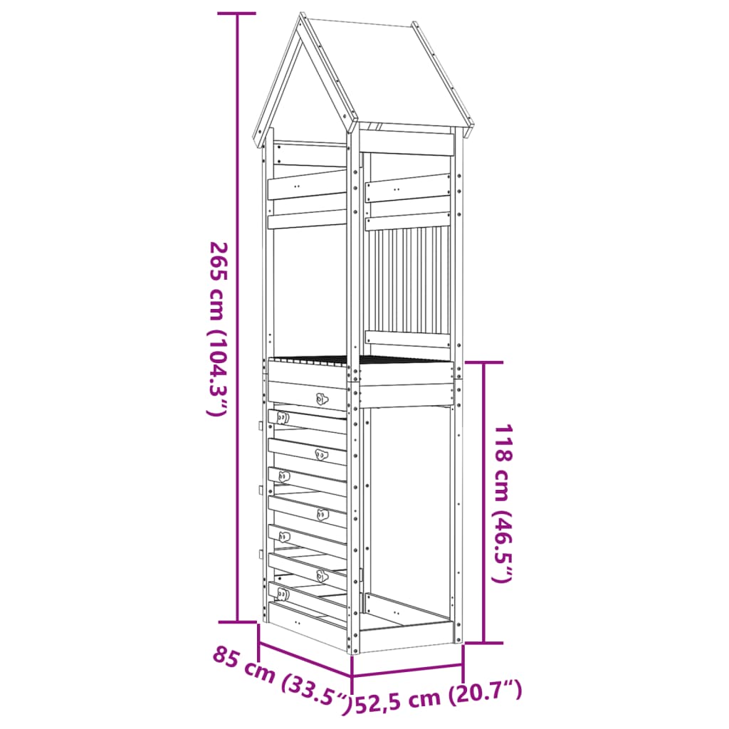 vidaXL Tour de jeu avec paroi rocheuse 85x52,5x265 cm bois pin massif