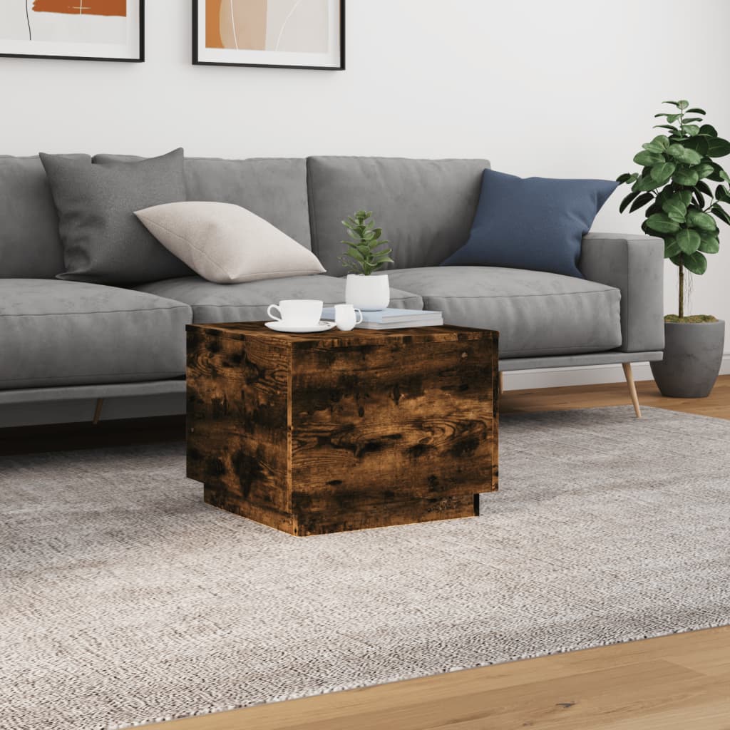 vidaXL Table basse avec lumières LED chêne fumé 50x50x40 cm