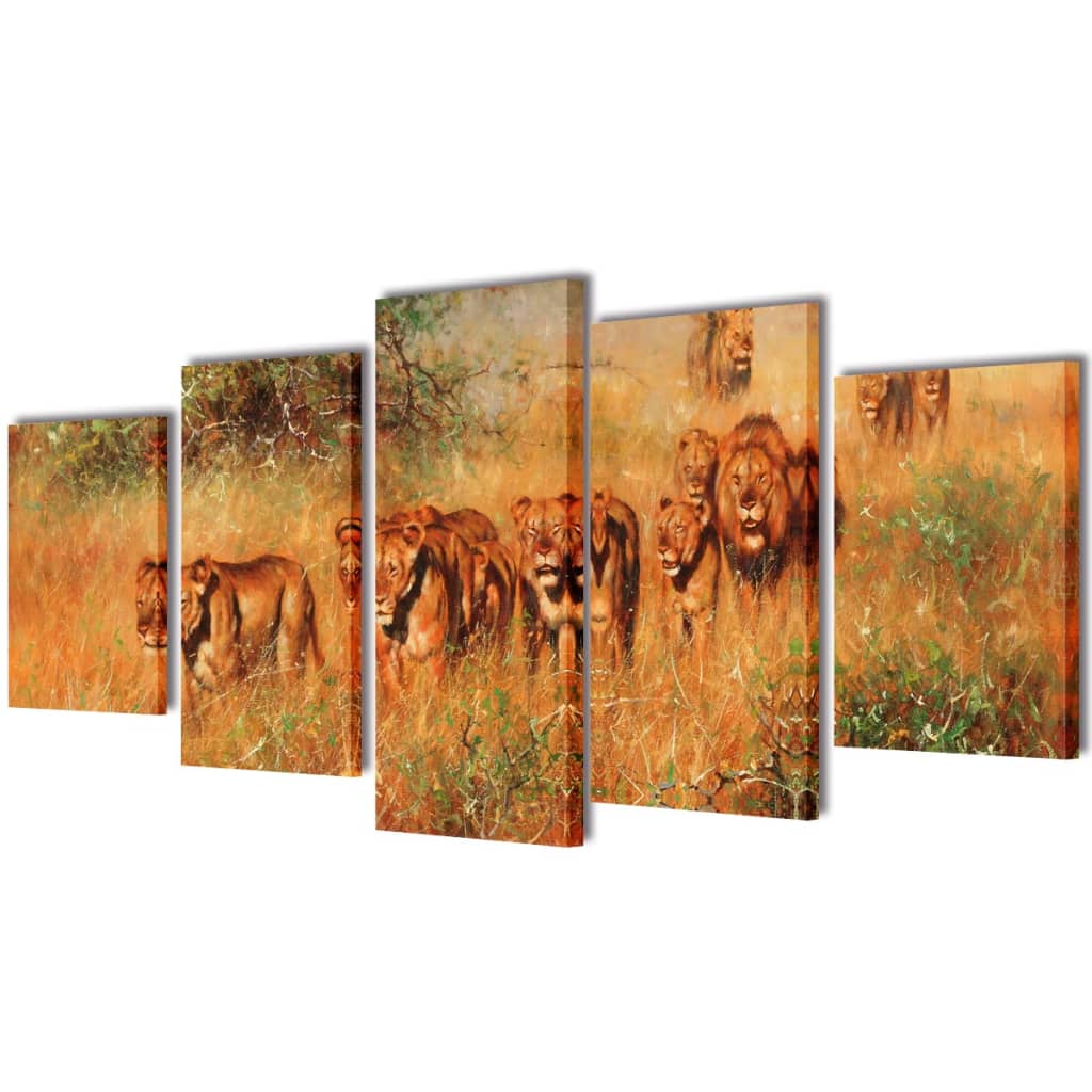 Set de toiles murales imprimées Lions 200 x 100 cm