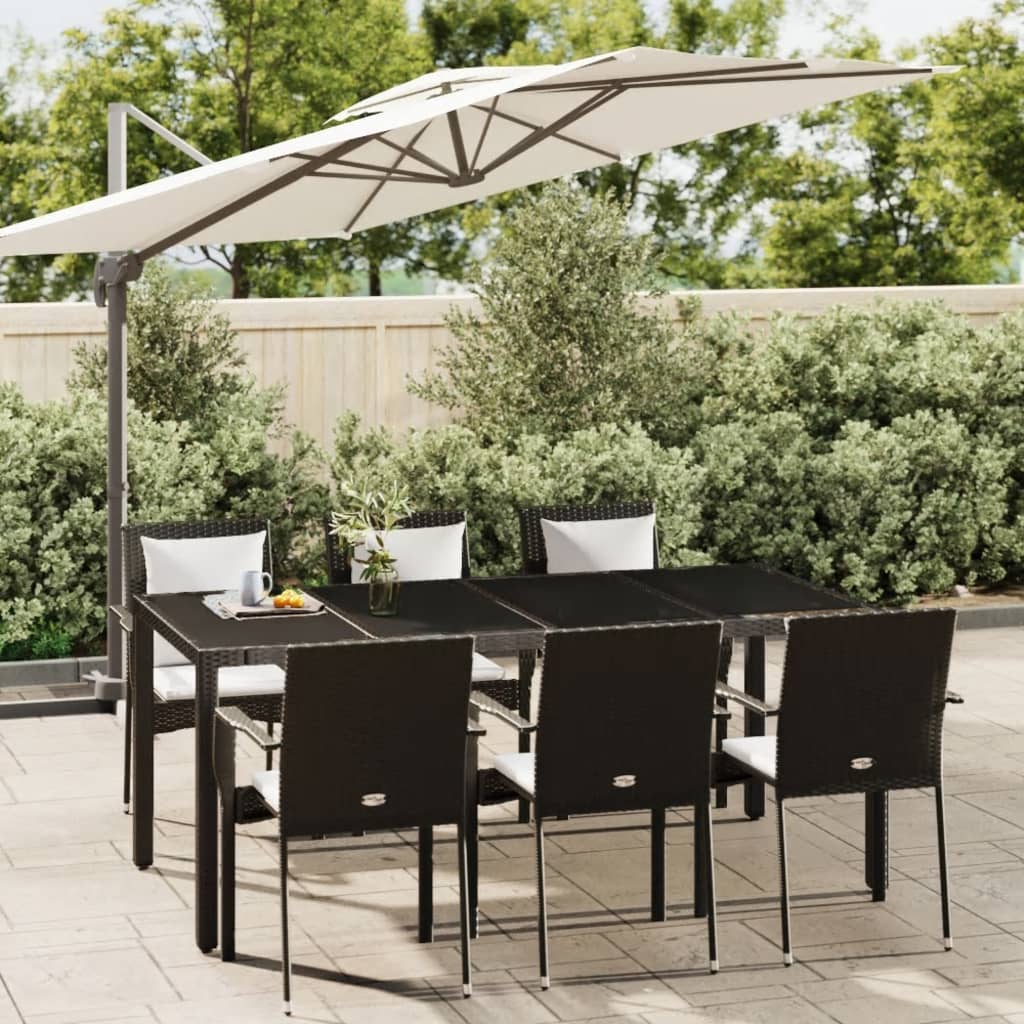 vidaXL Ensemble à manger de jardin coussins 7pcs Noir Résine tressée