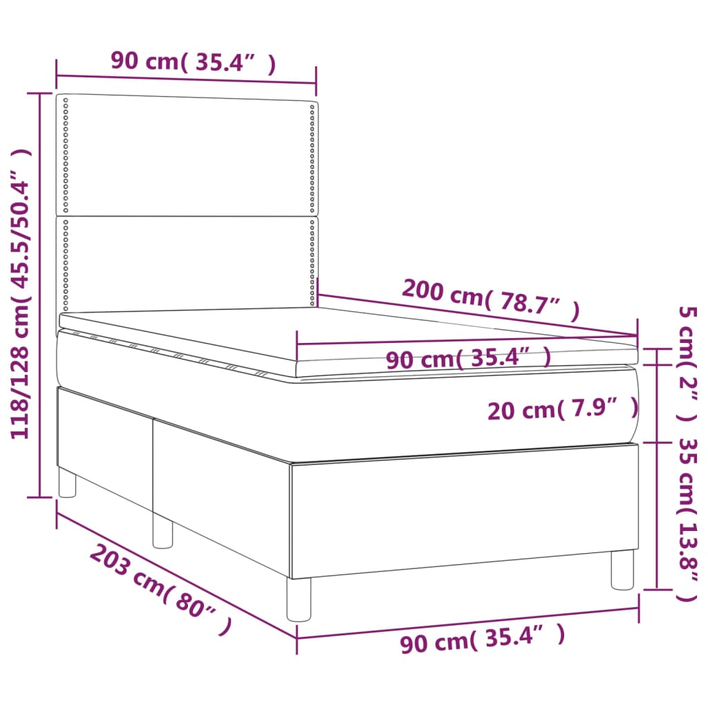 vidaXL Sommier à lattes de lit avec matelas Noir 90x200 cm Similicuir