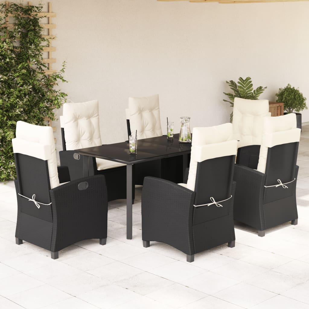 vidaXL Ensemble à manger de jardin coussins 7pcs Noir Résine tressée