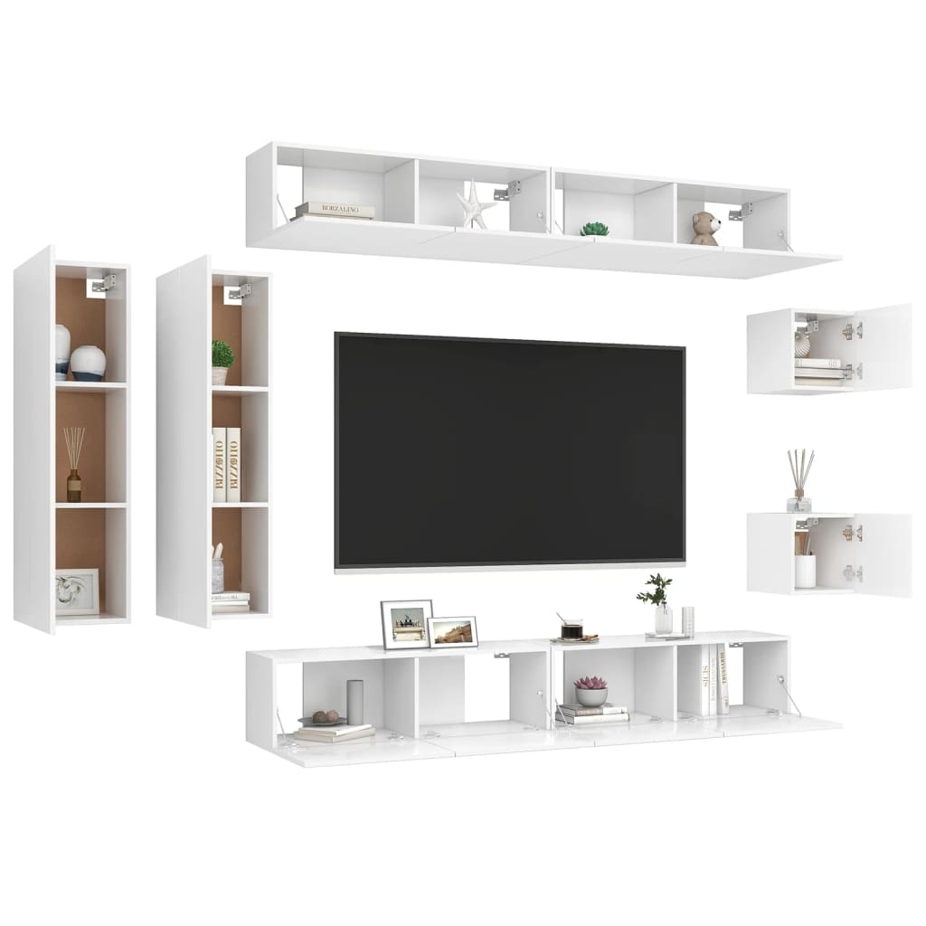 vidaXL Ensemble de meubles TV 8 pcs Blanc Aggloméré