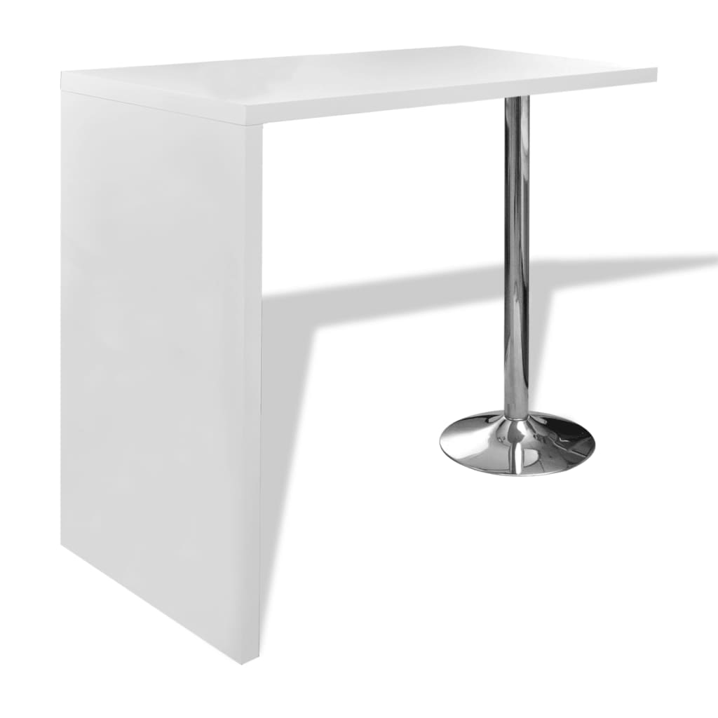 vidaXL Table de bar MDF avec 1 pied en acier Haut brillance Blanc