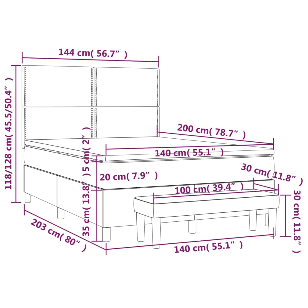 vidaXL Sommier à lattes de lit avec matelas Rose 140x200 cm Velours