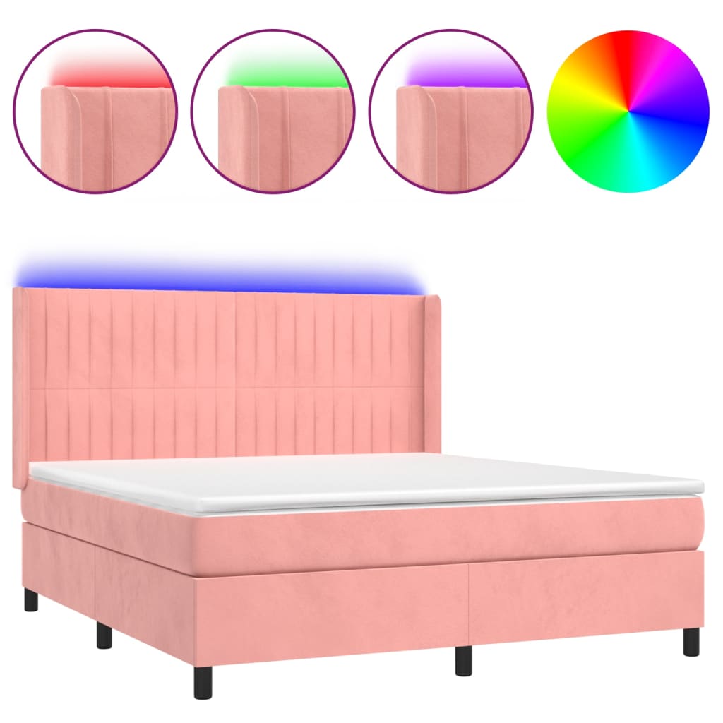 vidaXL Sommier à lattes de lit matelas et LED Rose 160x200 cm Velours