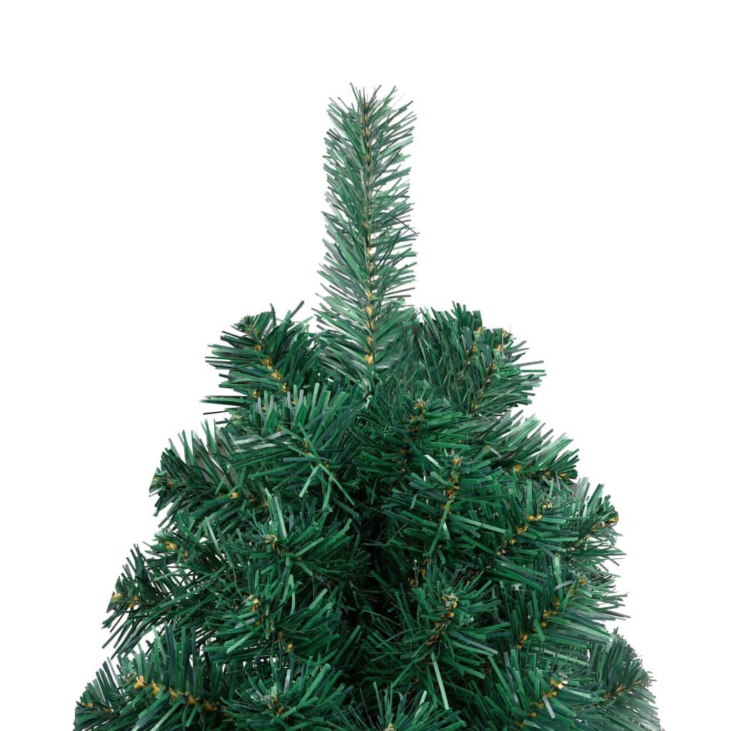 vidaXL Demi-arbre de Noël artificiel pré-éclairé et boules vert 210 cm