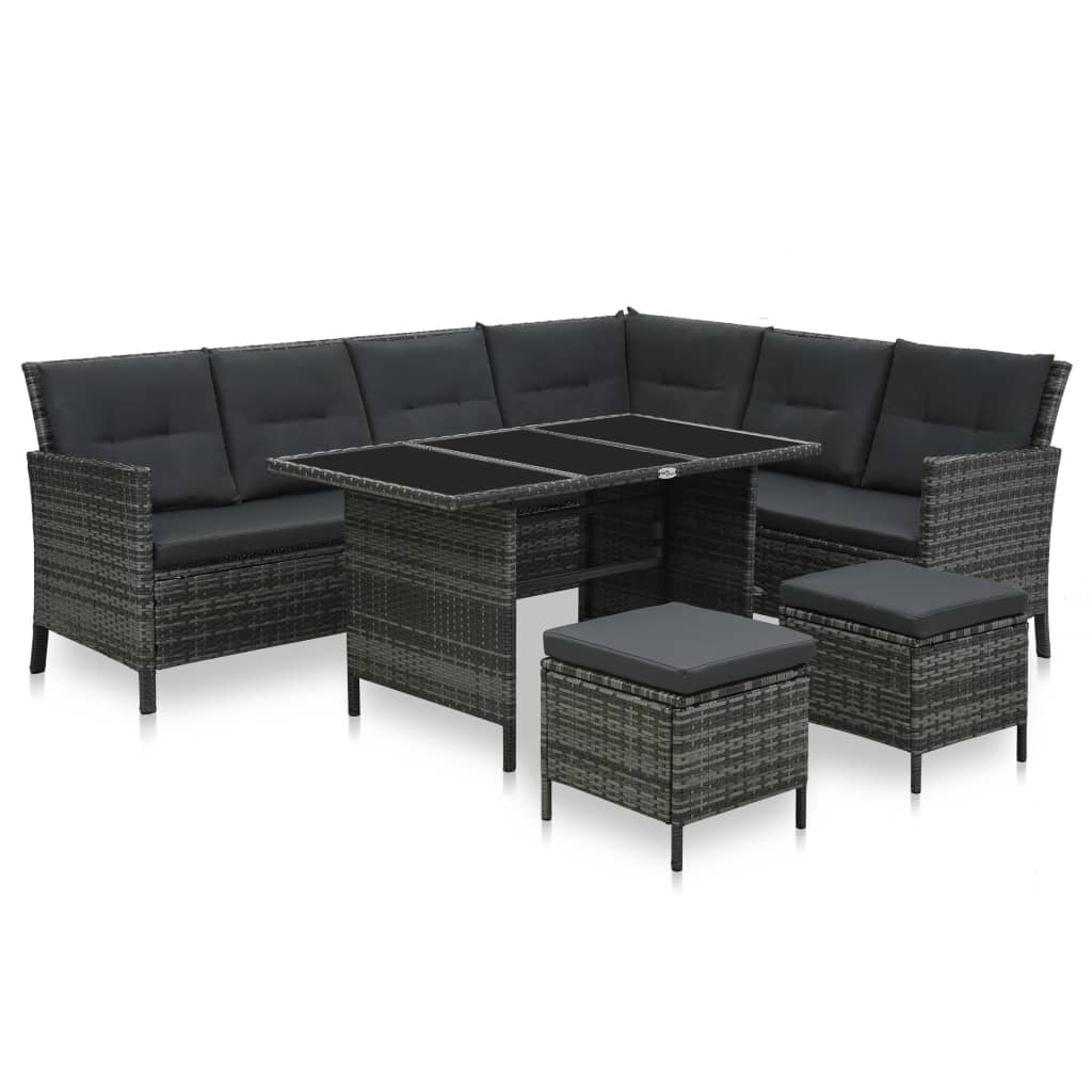 vidaXL Salon de jardin 4 pcs avec coussins Résine tressée Gris