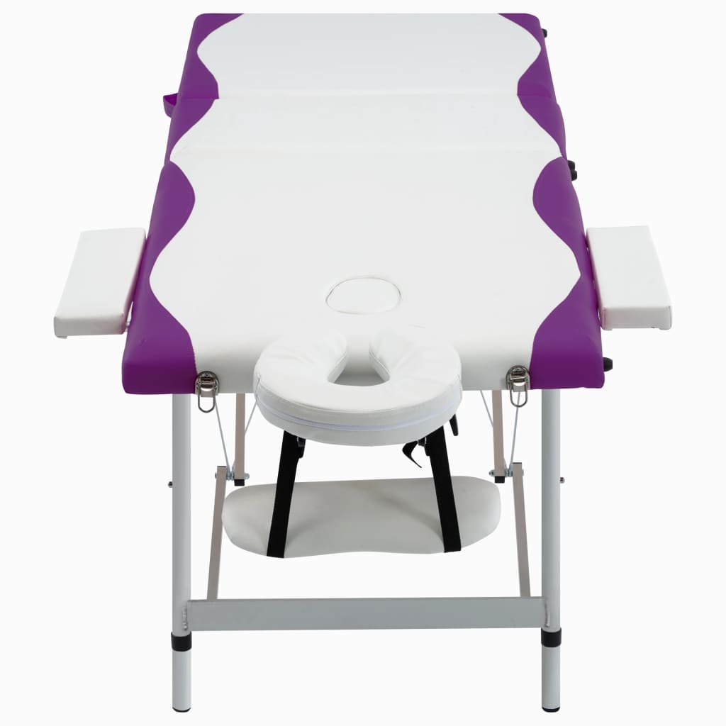 vidaXL Table de massage pliable 3 zones Aluminium Blanc et violet