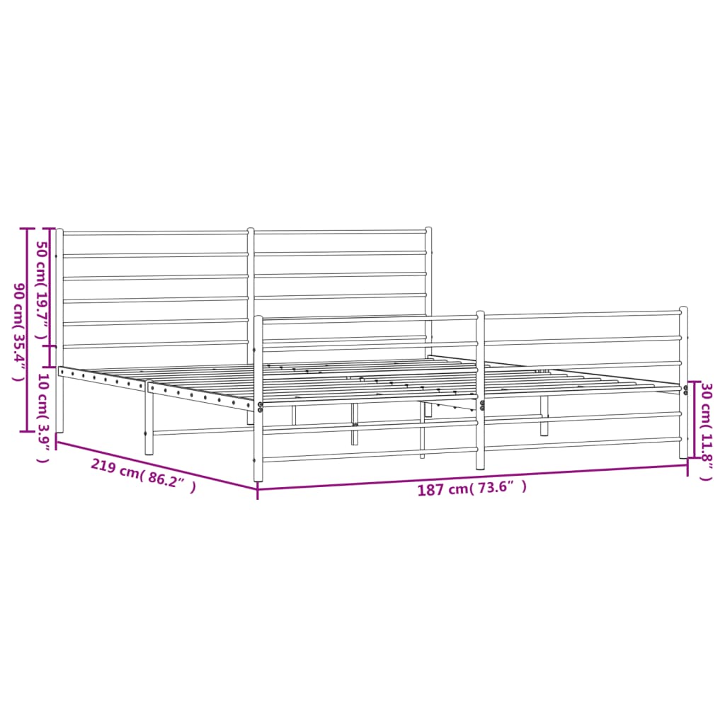 vidaXL Cadre de lit métal sans matelas et pied de lit blanc 183x213 cm