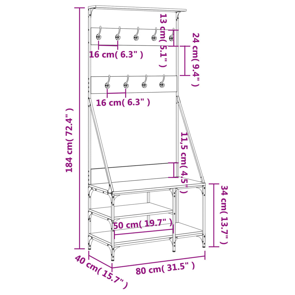 vidaXL Porte-vêtements et rangement des chaussures chêne sonoma