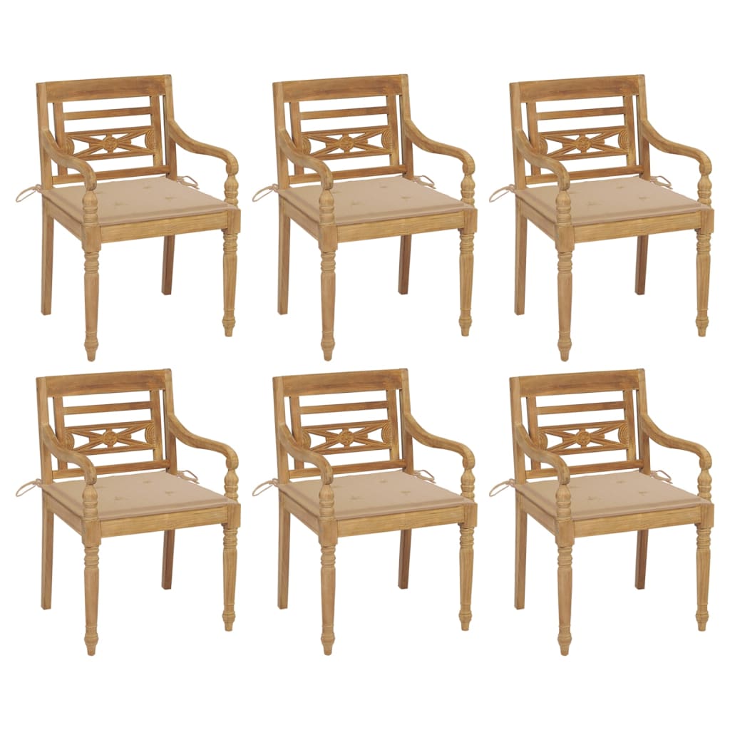 vidaXL Chaises Batavia avec coussins lot de 6 Bois de teck solide