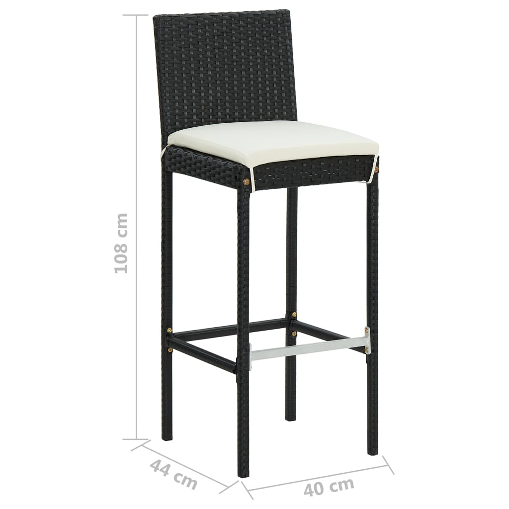 vidaXL Tabourets de bar jardin coussins lot de 2 noir résine tressée