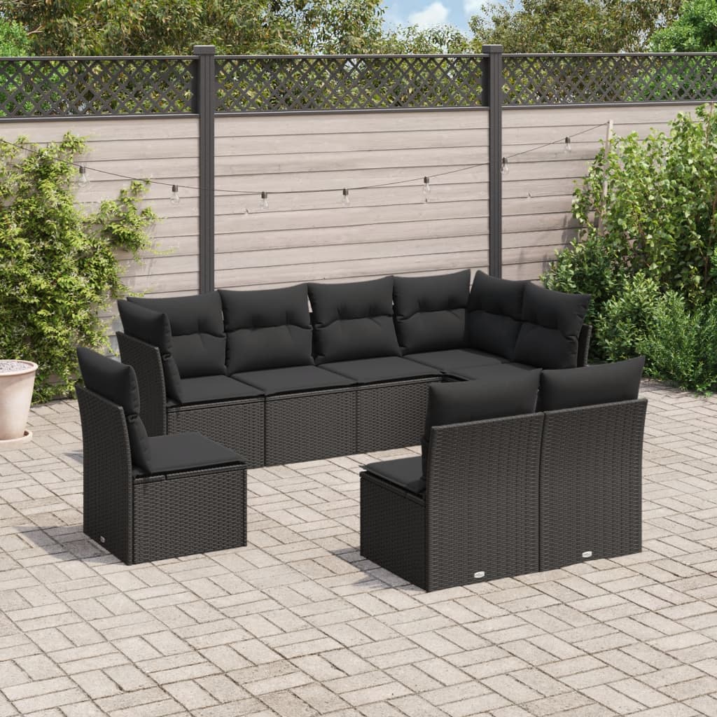 vidaXL Salon de jardin 8 pcs avec coussins noir résine tressée