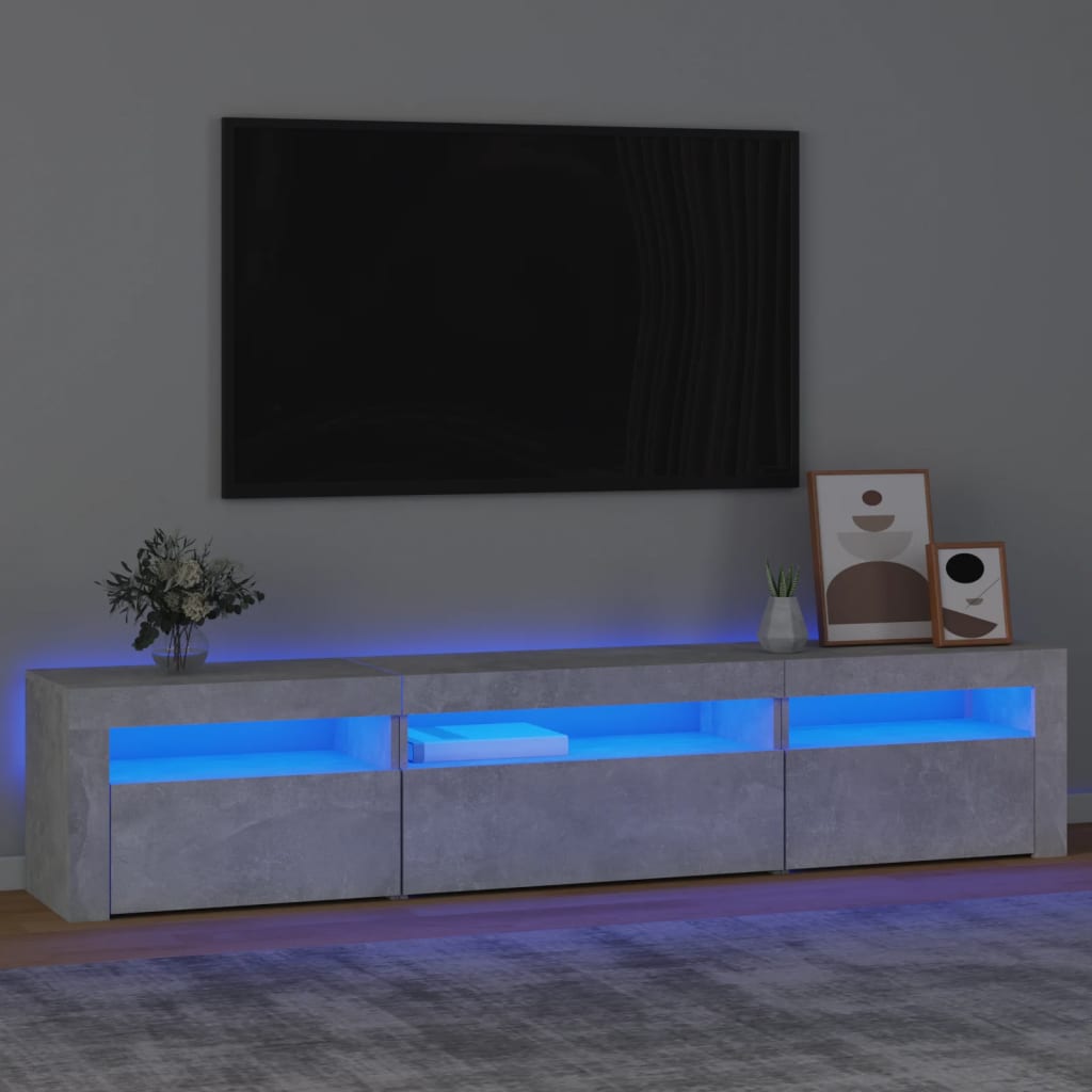 vidaXL Meuble TV avec lumières LED Gris béton 195x35x40 cm