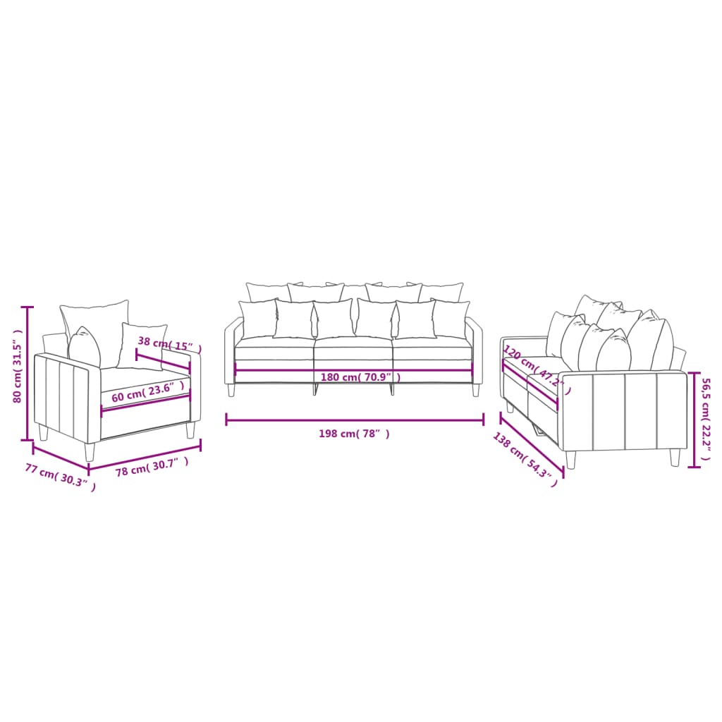 vidaXL Ensemble de canapés 3 pcs avec coussins Gris foncé Velours