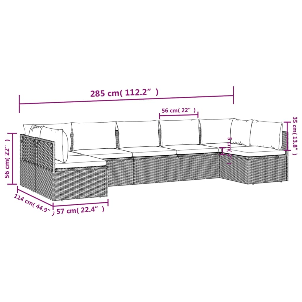 vidaXL Salon de jardin 7 pcs avec coussins Gris Résine tressée