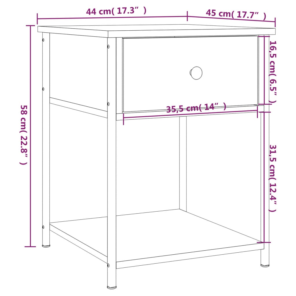 vidaXL Tables de chevet 2 pcs sonoma gris 44x45x58 cm bois ingénierie