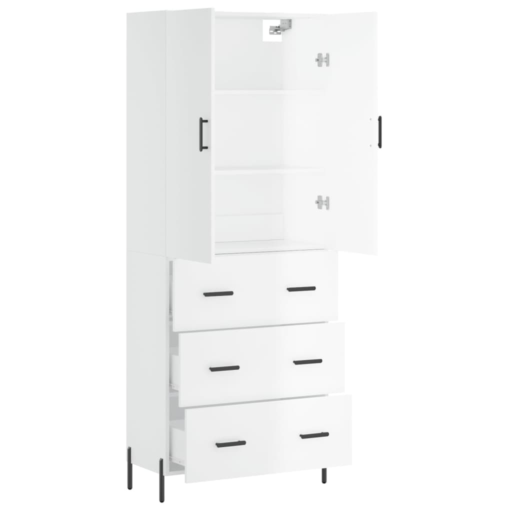 vidaXL Buffet haut Blanc brillant 69,5x34x180 cm Bois d'ingénierie