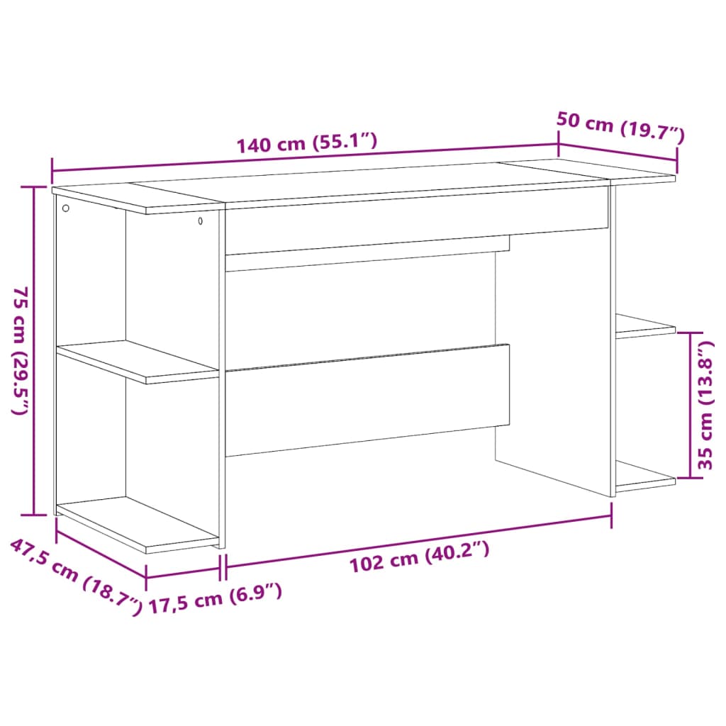 vidaXL Bureau blanc 140x50x75 cm bois d'ingénierie