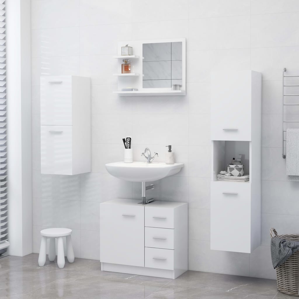 vidaXL Miroir de salle de bain blanc brillant bois d’ingénierie