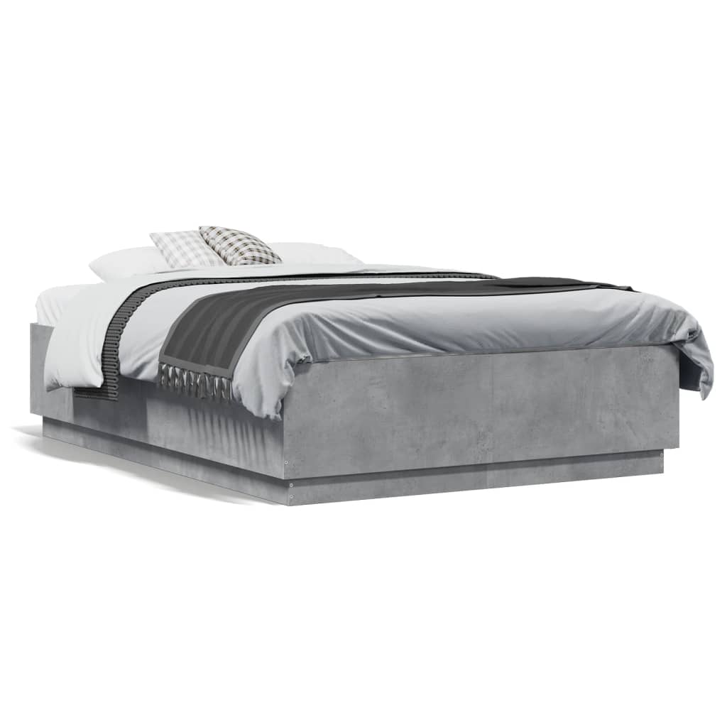 vidaXL Cadre de lit avec LED sans matelas gris béton 140x190 cm