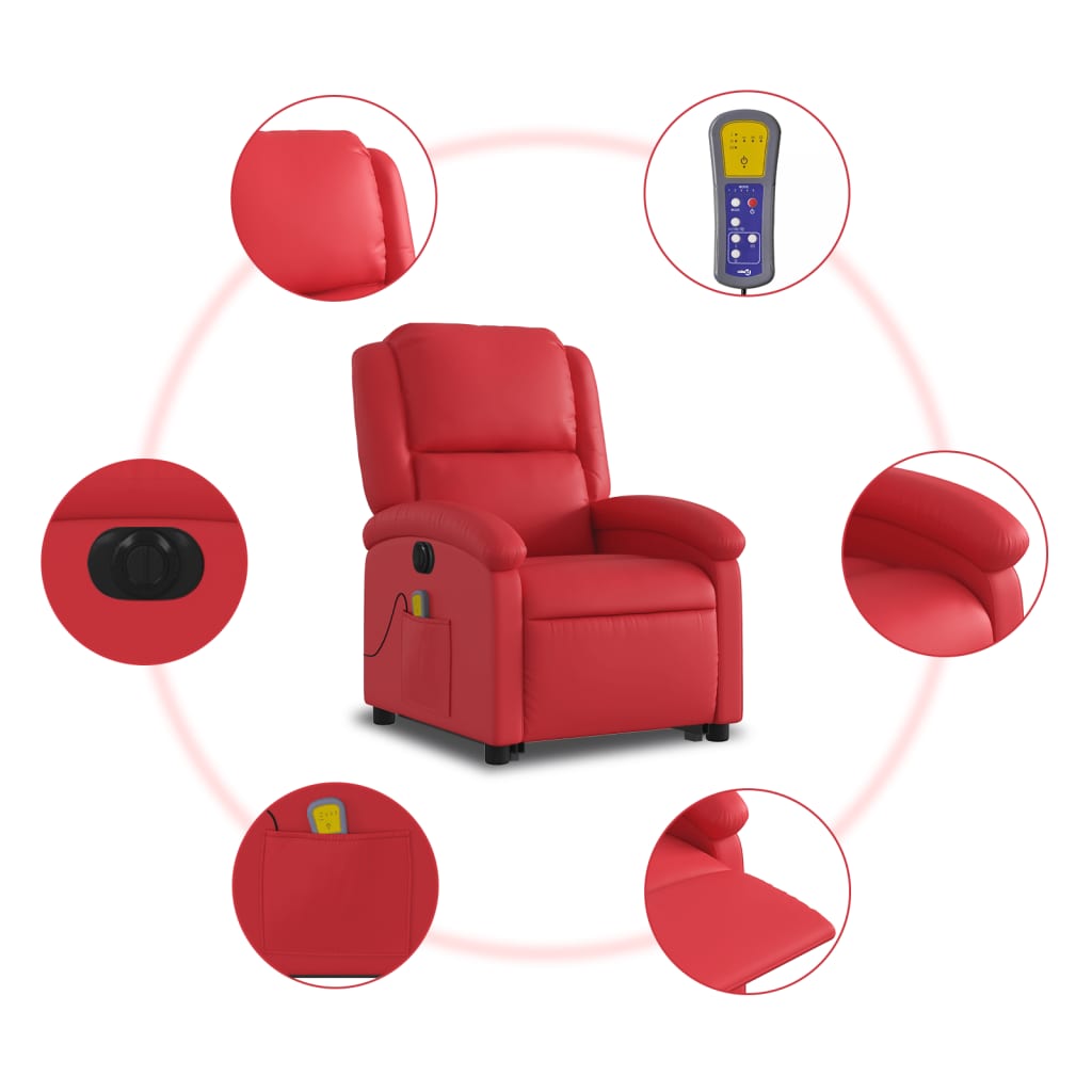 vidaXL Fauteuil inclinable de massage électrique rouge similicuir