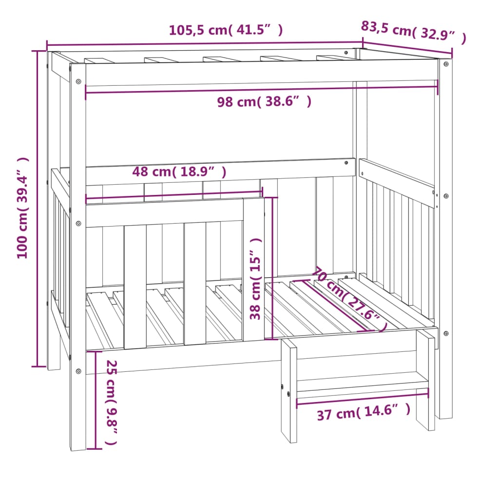 vidaXL Lit pour chien Noir 105,5x83,5x100 cm Bois de pin solide