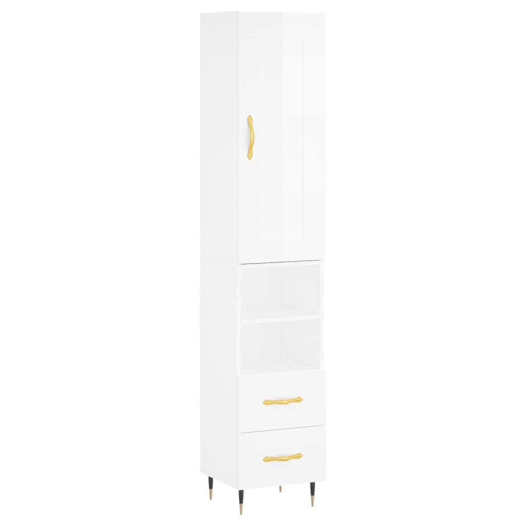 vidaXL Buffet haut Blanc brillant 34,5x34x180 cm Bois d'ingénierie