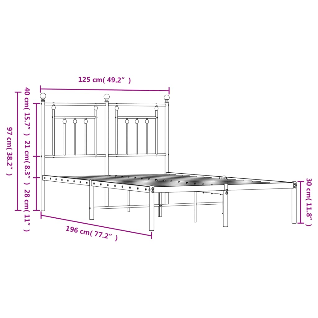 vidaXL Cadre de lit métal sans matelas et tête de lit blanc 120x190 cm