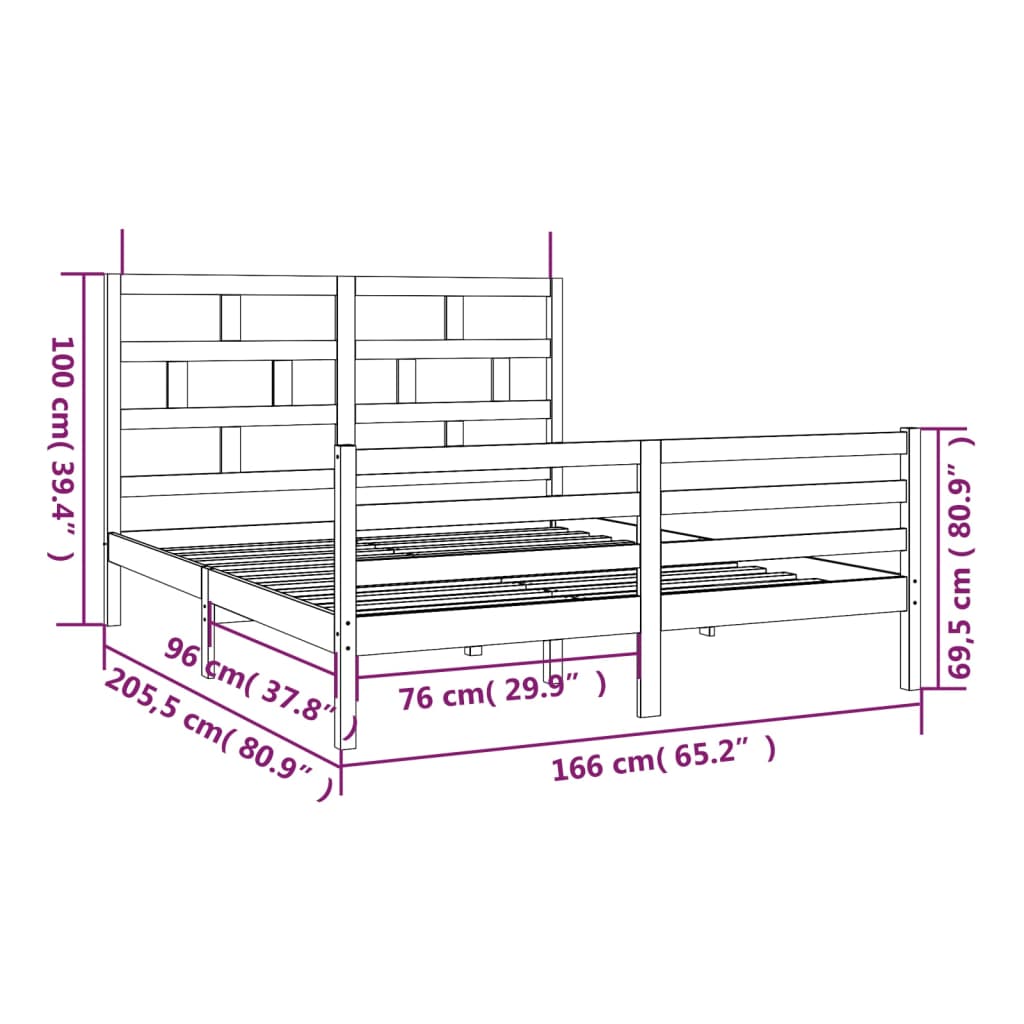 vidaXL Cadre de lit Blanc Bois de pin massif 160x200 cm