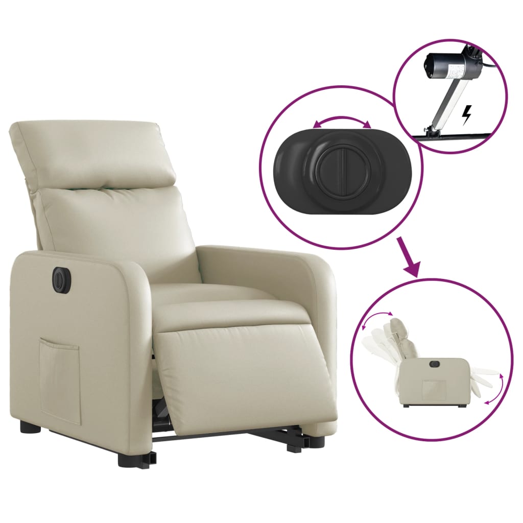 vidaXL Fauteuil inclinable électrique crème similicuir