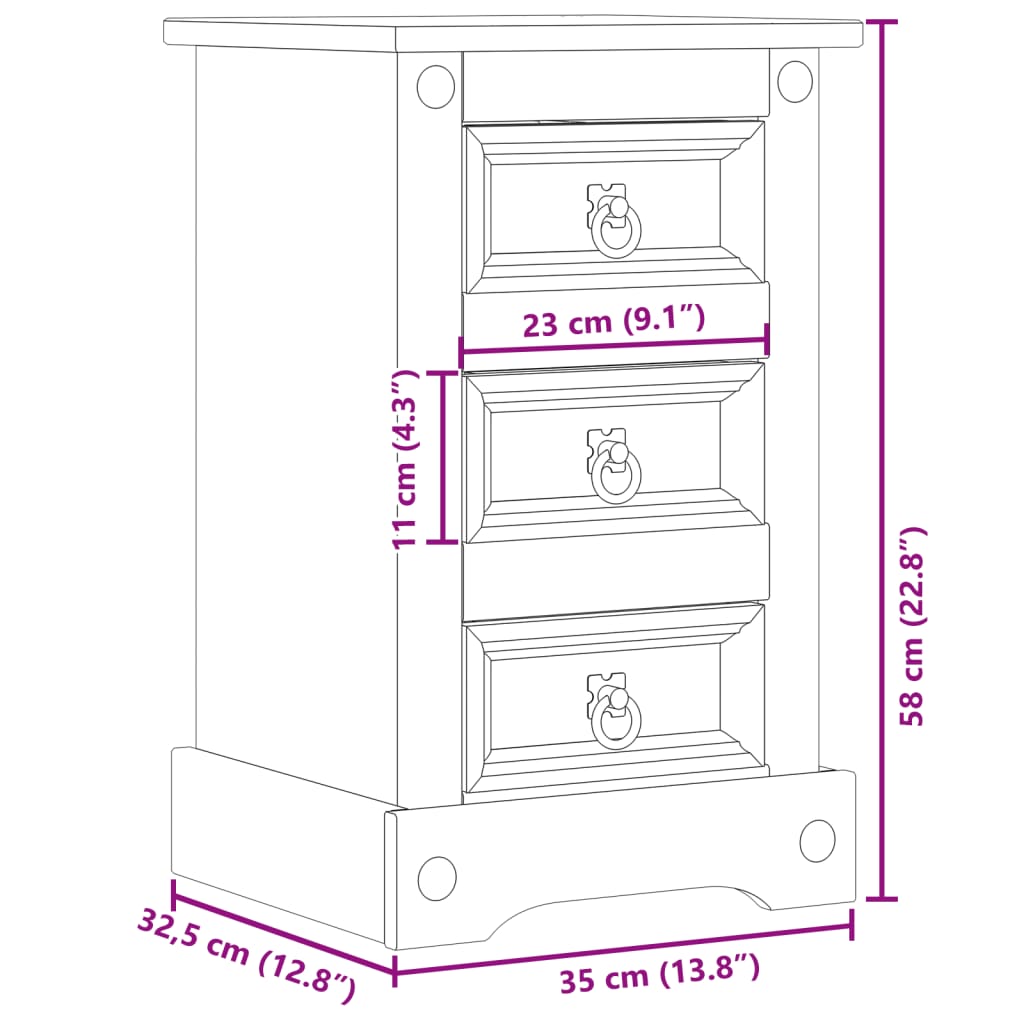 vidaXL Table de chevet Corona 35x32,5x58 cm bois de pin massif